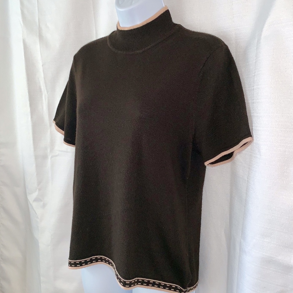 EUC- TAHARI ASL Pink Trim Mock Neck Sweater!! - Picture 2 of 6